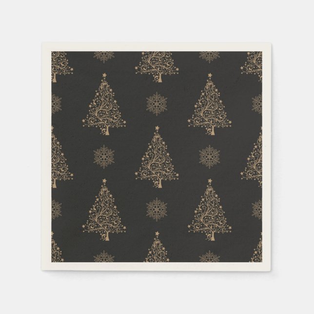 Schwarzes und goldenes Weihnachtsmuster Serviette (Vorderseite)