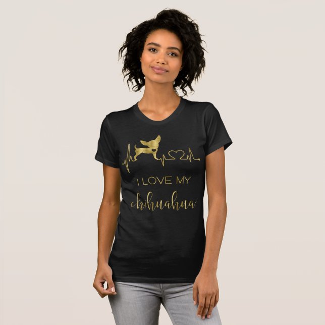 Schwarzes und Goldfolien-Chihuahua-T-Shirt T-Shirt (Vorne ganz)