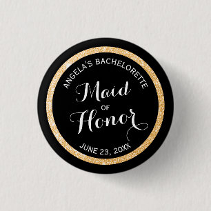 Schwarzes und GoldGlitzer-Trauzeugin Bachelorette Button