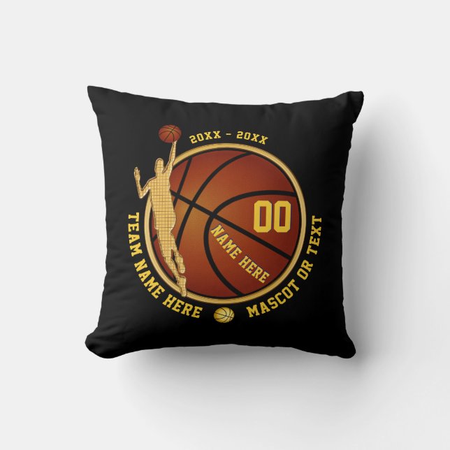 Schwarzes und Goldjungen-Basketball-ältere Kissen (Vorderseite)