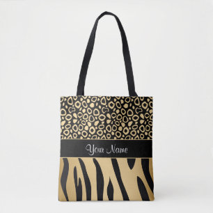 Schwarzes und Goldleopard-und -Zebra-Muster Tasche
