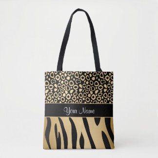 Schwarzes und Goldleopard-und -Zebra-Muster Tasche