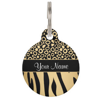Schwarzes und Goldleopard-und -Zebra-Muster Tiernamensmarke