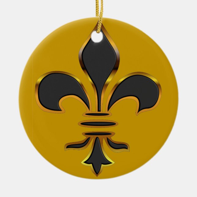 Schwarzes und GoldLilien-Verzierung Keramik Ornament (Vorne)
