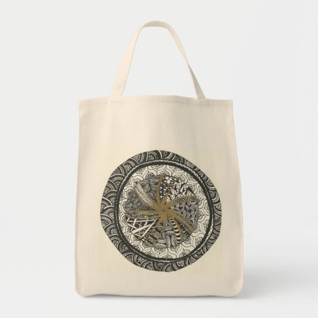 Schwarzes und Goldmandala-Tasche Tragetasche (Vorne)