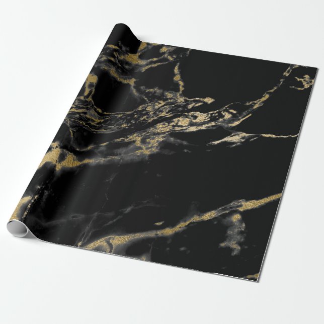 Schwarzes und Goldmarmorgeschenk-Packpapier Geschenkpapier (Ungerollt)