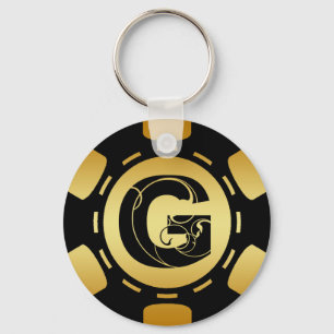 SCHWARZES UND GOLDmonogramm-BUCHSTABEg-POKER-CHIP Schlüsselanhänger