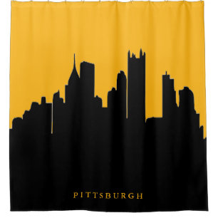 Schwarzes und Goldpittsburgh-Stadt-Skyline-Ansicht Duschvorhang