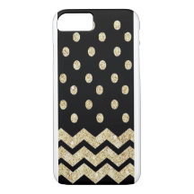 Schwarzes und Goldpolka-Punkt und Zickzack iPhone