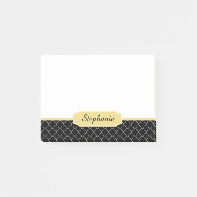 Schwarzes und GoldQuatrefoil Monogramm Post-it Klebezettel (Vorderseite)