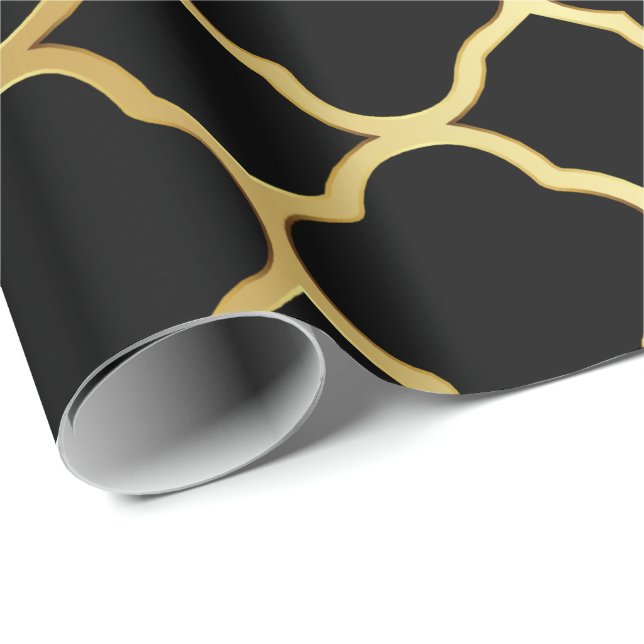 Schwarzes und GoldQuatrefoil Muster Geschenkpapier (Rolleneckpunkt)