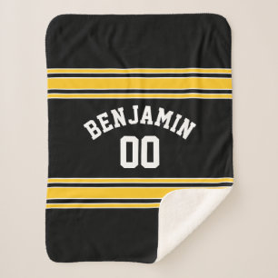 Schwarzes und Goldsport-Jersey-Name-Zahl Sherpadecke
