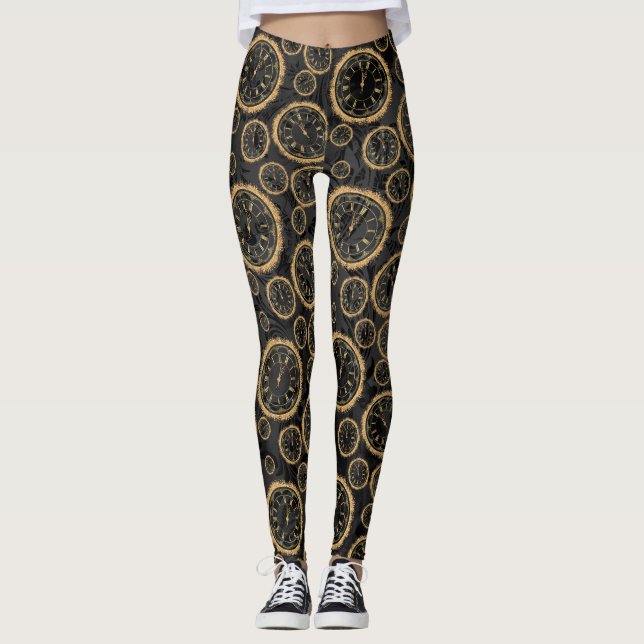 Schwarzes und Golduhr-EntwurfLeggins Leggings (Vorderseite)