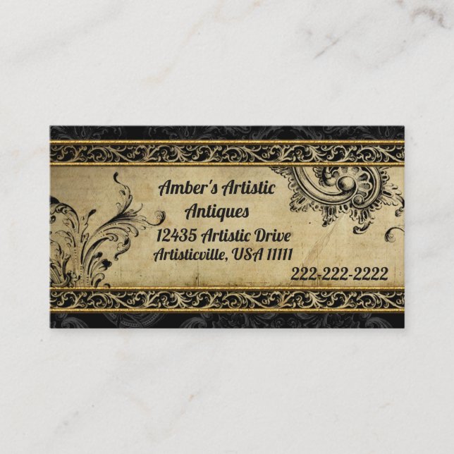 Schwarzes und GoldVintage elegante Visitenkarte (Vorderseite)