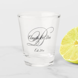 Schwarzes und graues, fantasievolles, monogrammier schnapsglas