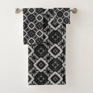 Schwarzes und graues geometrisches Muster elegant Badhandtuch Set