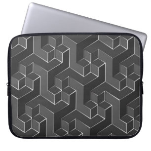 Schwarzes und graues geometrisches Würfelmuster Laptopschutzhülle
