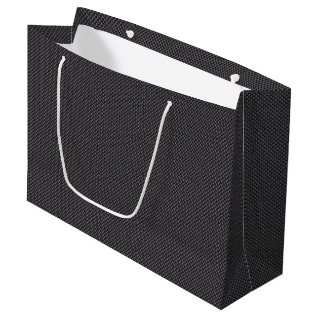 Schwarzes und graues Kohlefasermaterial Große Geschenktüte (Vorderseite Schrägansicht)