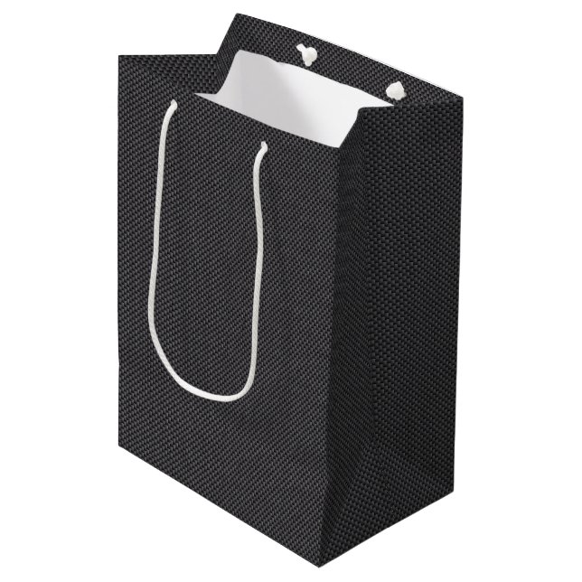 Schwarzes und graues Kohlenstoff-Faser-Polymer Mittlere Geschenktüte (Vorderseite Schrägansicht)
