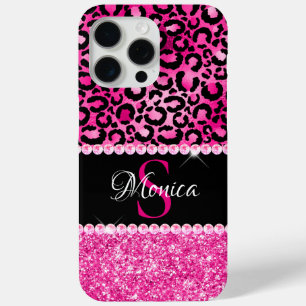 Schwarzes und heißrosa Leoparden-Spot-Glam-Monogra Case-Mate iPhone Hülle