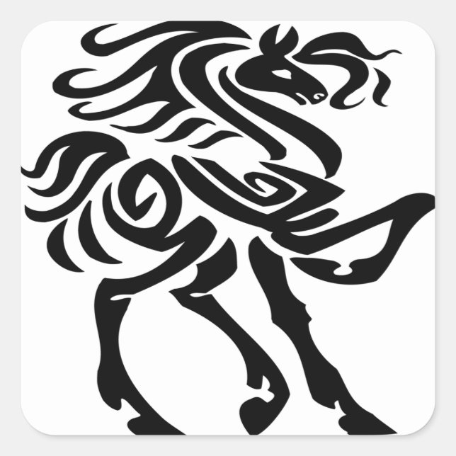Schwarzes und Jungpferd Quadratischer Aufkleber (Vorderseite)