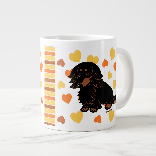 Schwarzes und langhaarige Dackel 3 TANs Jumbo-Tasse (Vorderseite Rechts)
