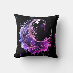 Schwarzes und Lila Crescent Moon Starween Kissen