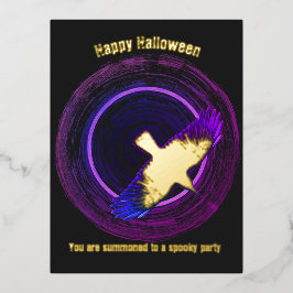 Schwarzes und Lila Crow Halloween Folie Einladungspostkarte