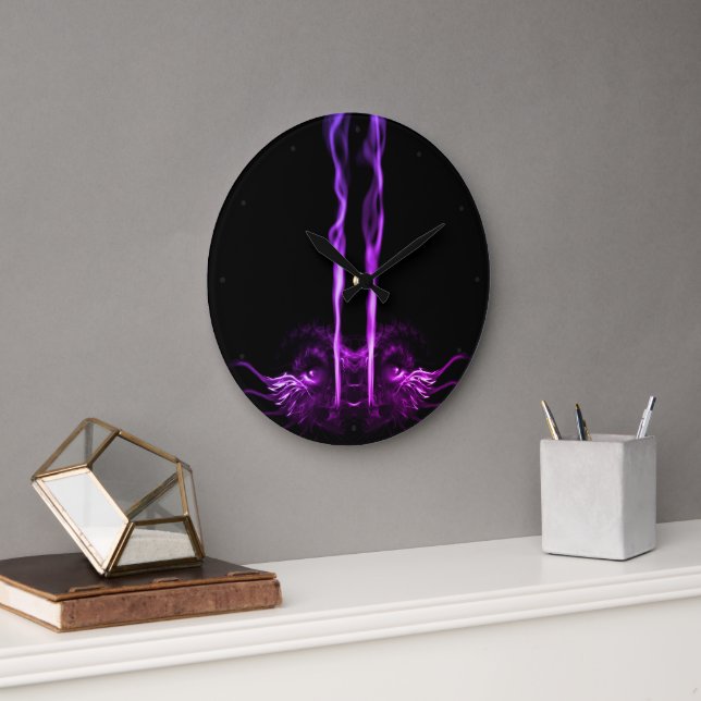 Schwarzes und Lila Drachenrauchen Große Wanduhr (Büro)