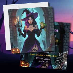 Schwarzes und Lila Halloween-Party Einladung