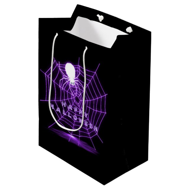 Schwarzes und Lila Halloween-Spiegelefon Mittlere Geschenktüte (Vorderseite Schrägansicht)