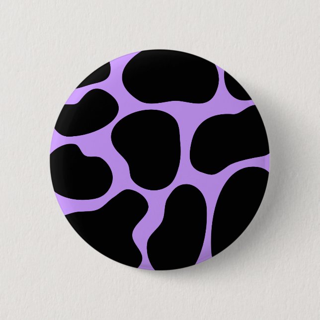 Schwarzes und lila Kuh-Druck-Muster Button (Vorderseite)