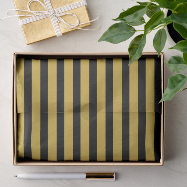 Schwarzes und metallisches goldenes Streifenmuster Seidenpapier (Geschenk)