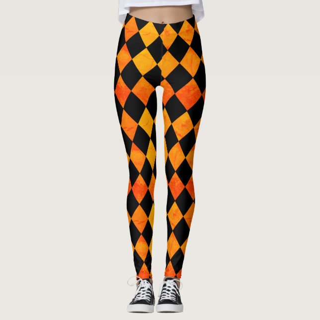Schwarzes und orange Muster Halloweens Leggings (Vorderseite)