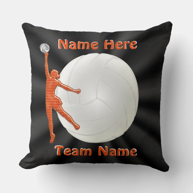 Schwarzes und orange personalisiertes VOLLEYBALL Kissen (Vorderseite)