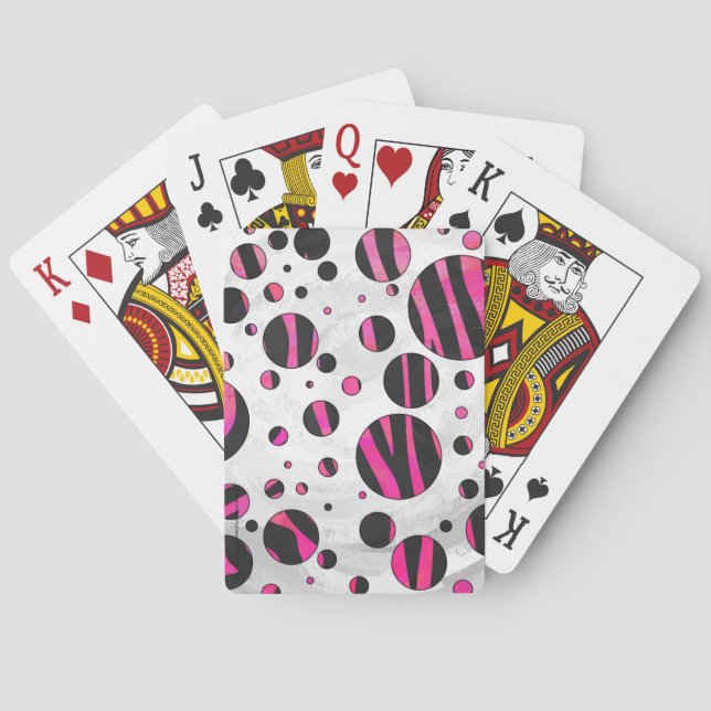 Schwarzes und Pink Piloka PunktZebra Spielkarten (Rückseite)