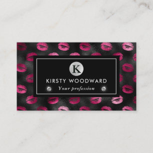 Schwarzes und rosa Glitter Glam Lippenstift Muster Visitenkarte
