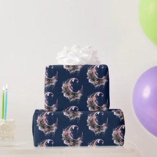 Schwarzes und rosa Halbmondmuster Halloween Geschenkpapier