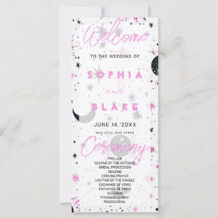 Schwarzes und rosa himmlisches Hochzeitsprogramm