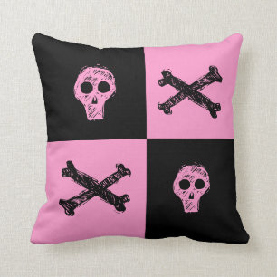 schwarzes und rosa Schachbrettbretmuster des rosa Kissen