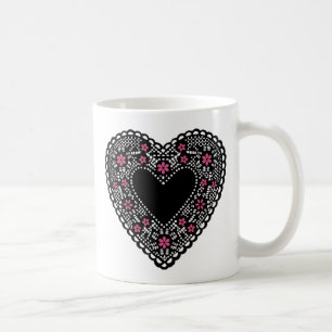 Schwarzes und rosa Spitzenherz Kaffeetasse