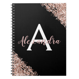 Schwarzes und Roségold-Folien-Glitter-Monogramm-Jo Notizblock