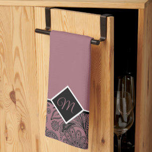 Schwarzes und roségoldenes Paisley-Monogramm-Küche Geschirrtuch