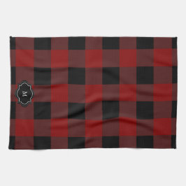 Schwarzes und rotes Büffelkaromuster mit Monogramm Geschirrtuch