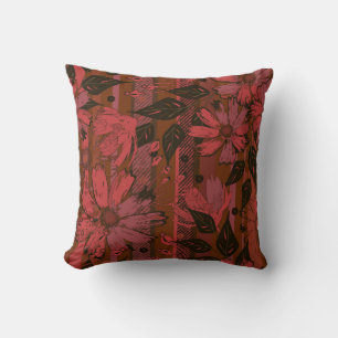 Schwarzes und rotes florales Muster. Kissen