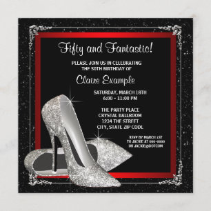 Schwarzes und rotes Glitzer-hohe Einladung