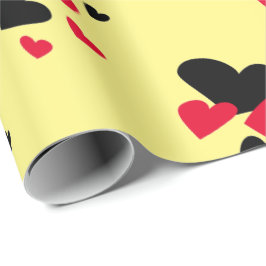 Schwarzes und rotes Herz-Gelb Geschenkpapier
