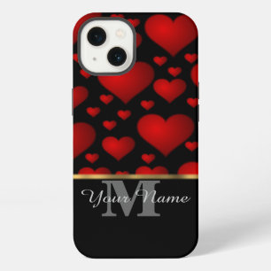 Schwarzes und rotes Monogramm-Liebesherzmuster iPhone Hülle
