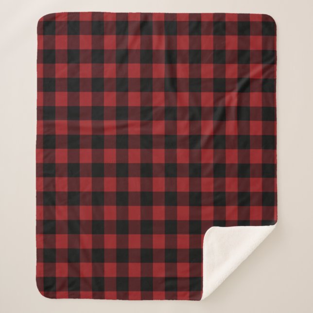 Schwarzes und rotes Sherpa-Blanket-Muster Sherpadecke (Vorderseite)