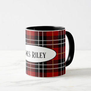 schwarzes und rotes Tartan-Karo mit Namen Tasse